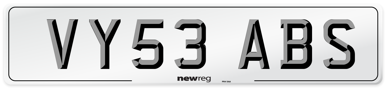 VY53 ABS Number Plate from New Reg